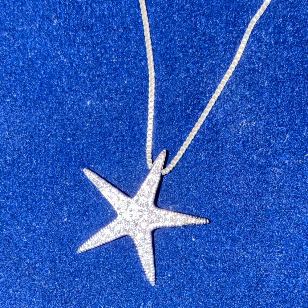 Sterling Silver Starfish Necklace CZ Coastal Beach Jewelry 925 Italy - Picture 3 of 9